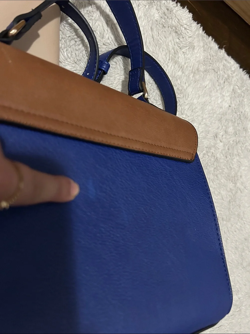 Dune London Brown, Blue & Beige Colorblock Leather Satchel with Coin Wallet